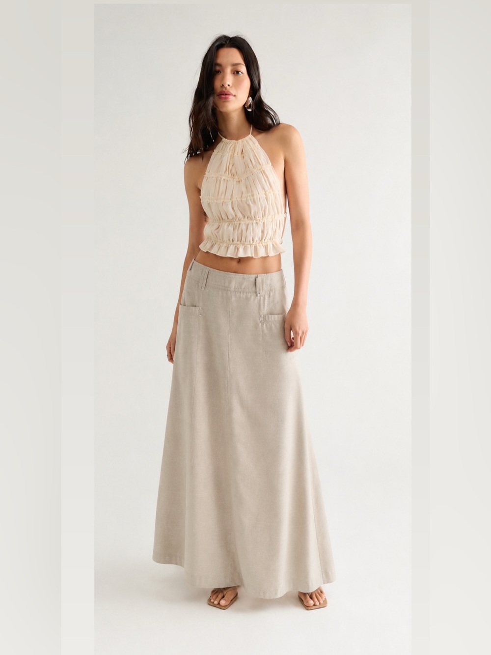 Women's Cream Maxi Skirt - Lightweight A-Line